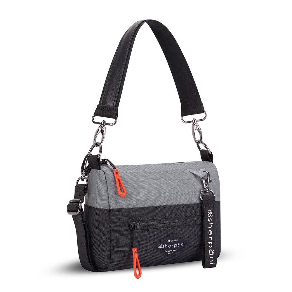 Sherpani Skye Mini Crossbody Bag in Stone with Orange Zippers